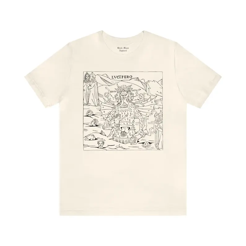 Фото LVCIFERO II, рубашка с Люцифером, сатана футболка, демонология, демоническая, сатановая, оккультная, винтажный дьявол, Готическая Бриллиантовая короткая №4
