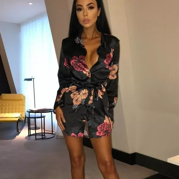 

Women Silk Satin Shirt Dress Ladies Print Floral Long Sleeve Loose Short Mini Dresses Beach Club Dress