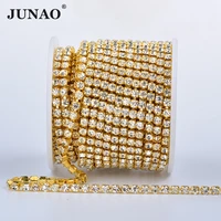 junao ss6 ss10 ss12 ss16 ss18 gold clear rhinestone chain trim sew on glass strass string for diy garment ornament accessories