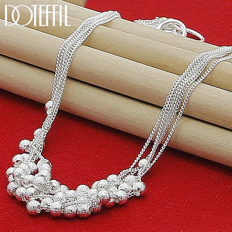 

DOTEFFIL 925 Sterling Silver Multi Chain Frosted Ball Grape Beads Necklace For Women Wedding Engagement Party Charm Jewelry