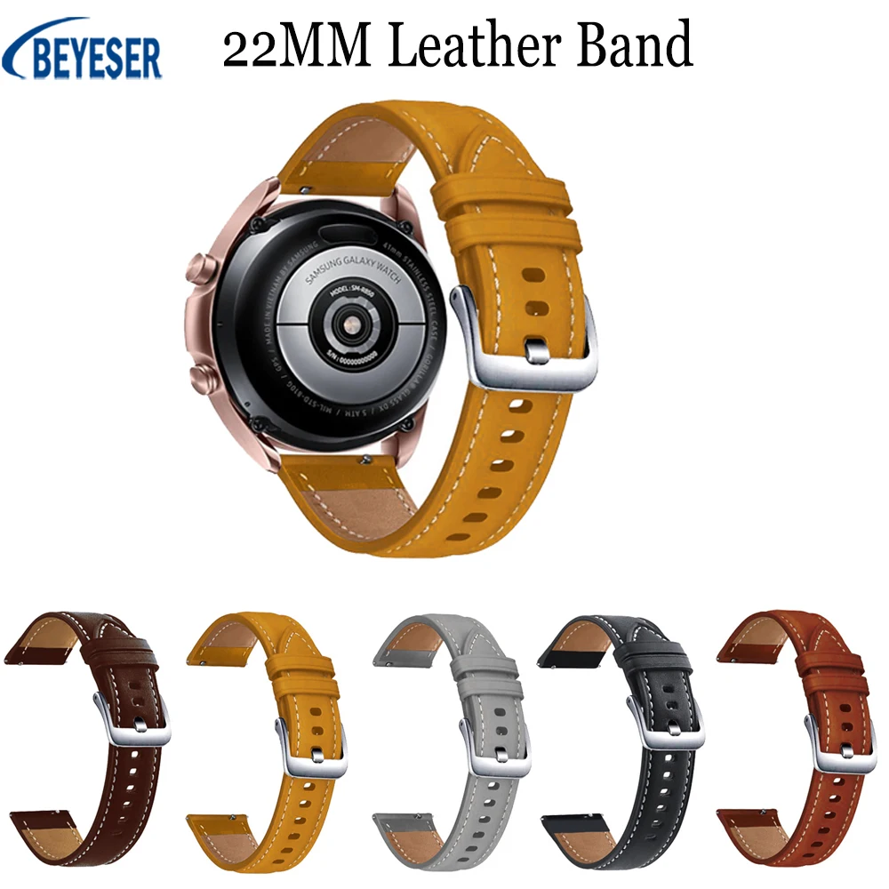 

Leather Wristband 22MM Band For Samsung Watch3 45mm Galaxy 46mm Gear S3 Watchband For Huawei Watch gt 2e Magic gt2 46mm Bracelet