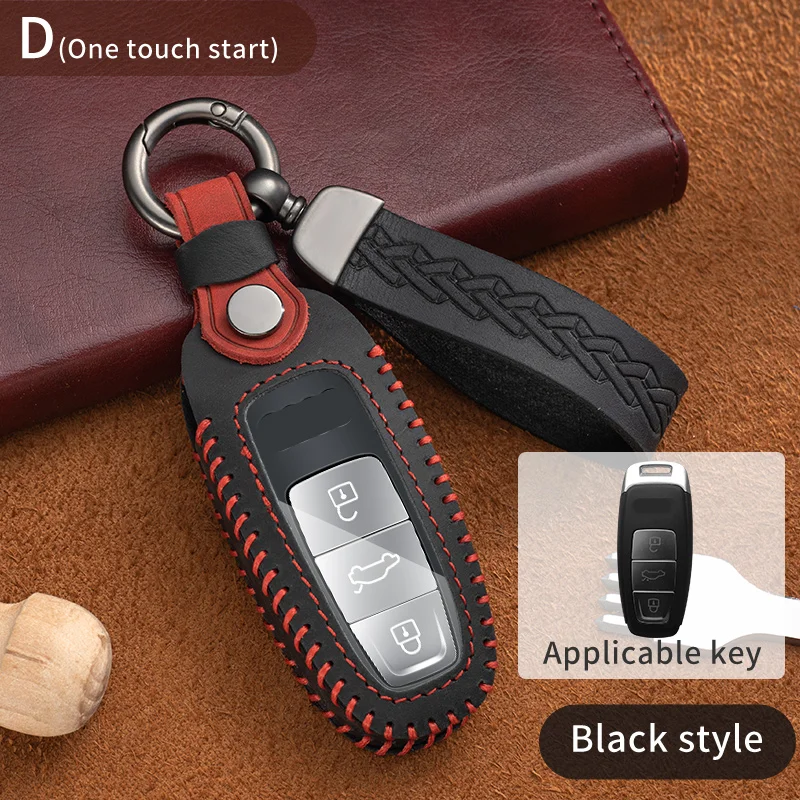 

Crazy Horse Leather Car Key Case Cover Fob Shell for Audi A6 A7 A8 E-tron Q5 Q7 Q8 C8 D5 Protection Car Accessories
