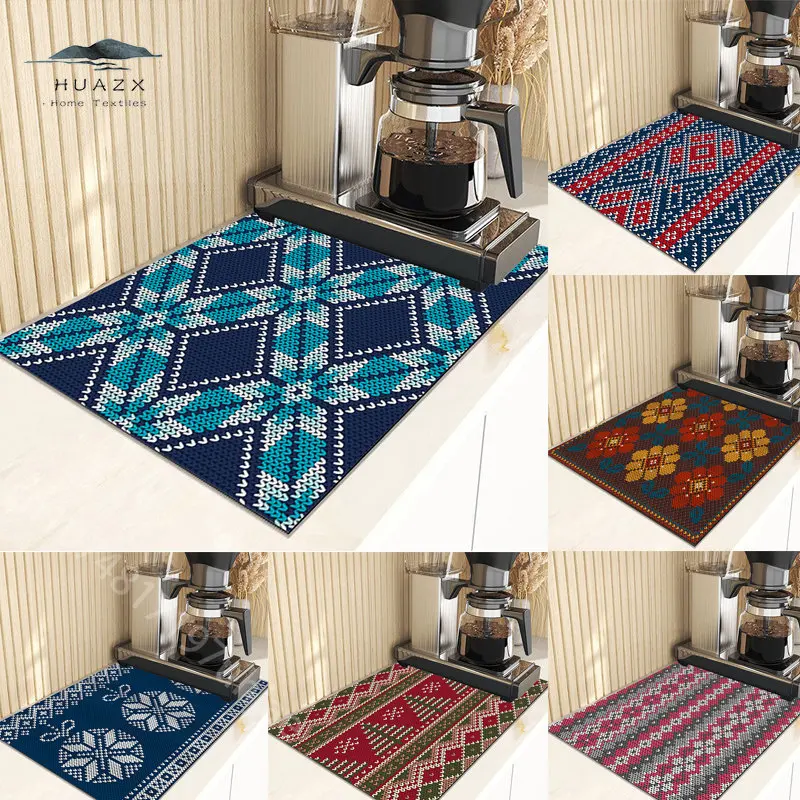 

Vintage Sweater Knitting Pattern Dish Drying Mat Super Absorbent Tablemat Placemat Home Kitchen Cup Coaster Bathroom Drain Pad