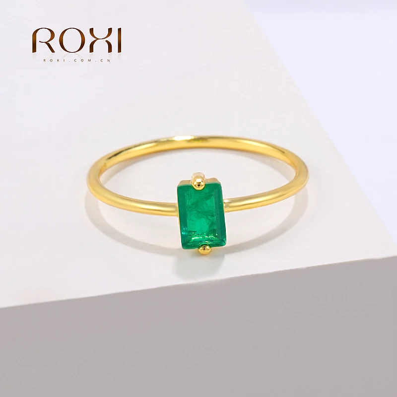 

ROXI New 925 Sterling Silver Green Emerald Cut Tourmaline Finger Rings For Women Elegant Paraiba Silver Fine Jewelry anillo