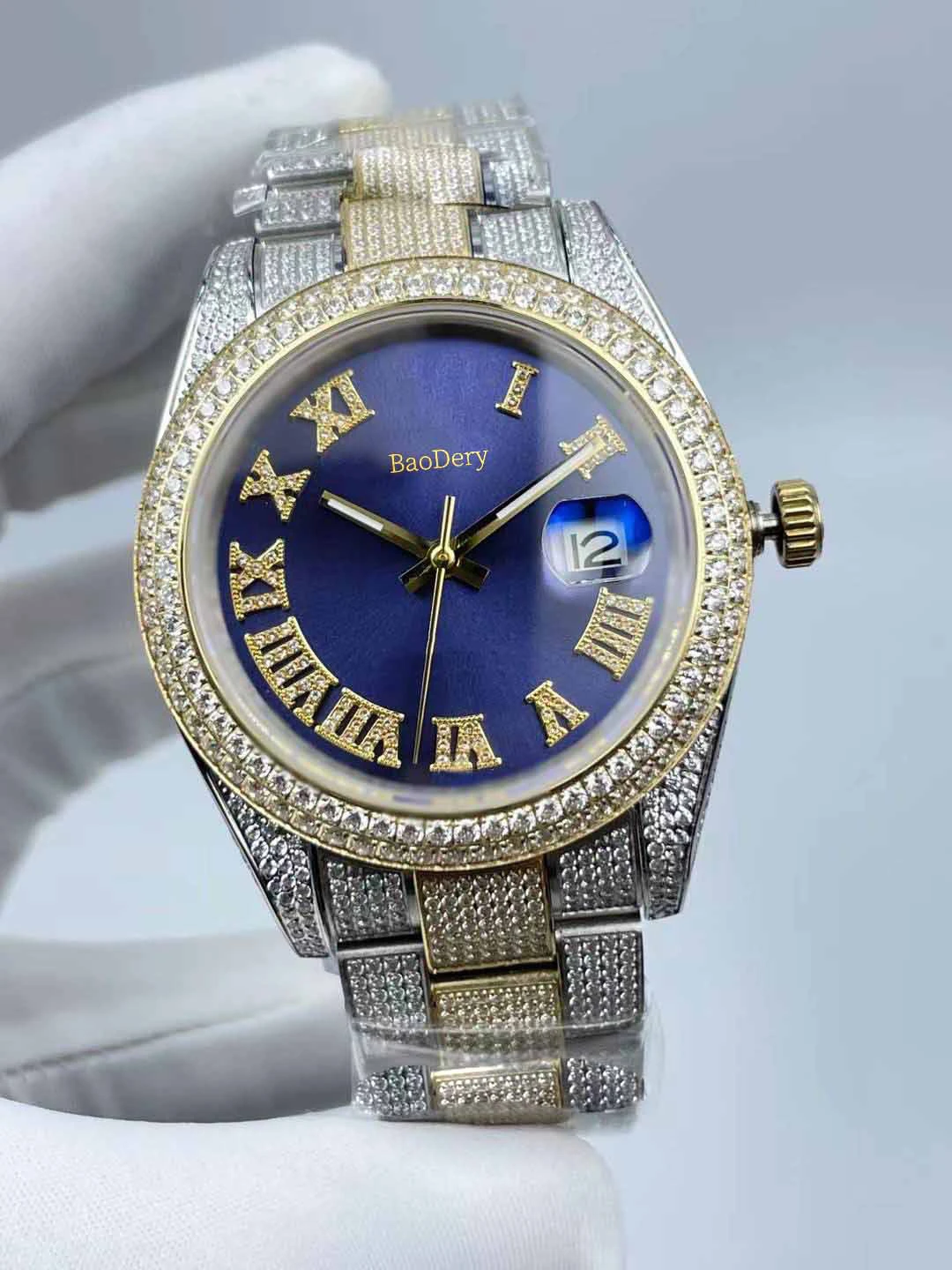 Роскошные мужские механические часы с бриллиантами логотипом 41 мм римское