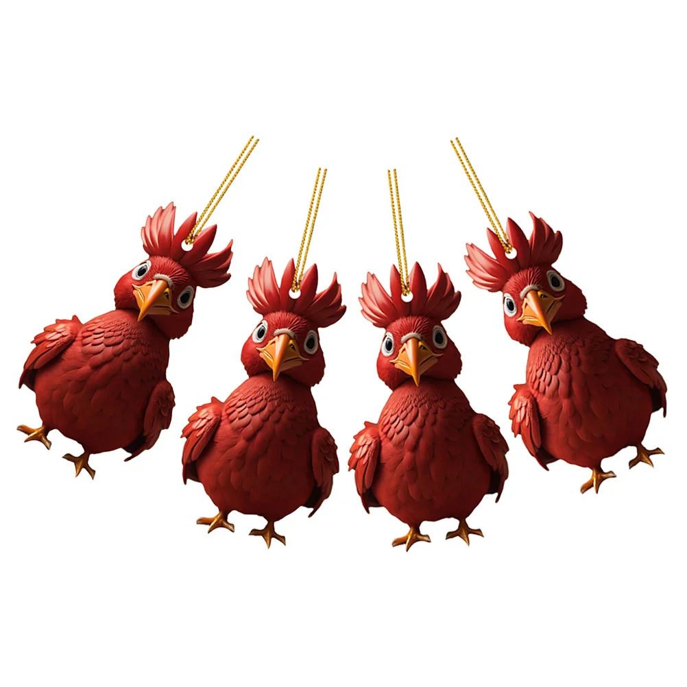

4pcs Delicate Chicken Hanging Ornament Acrylic Garden Chicken Hanging Holiday Yard Pendant Decor