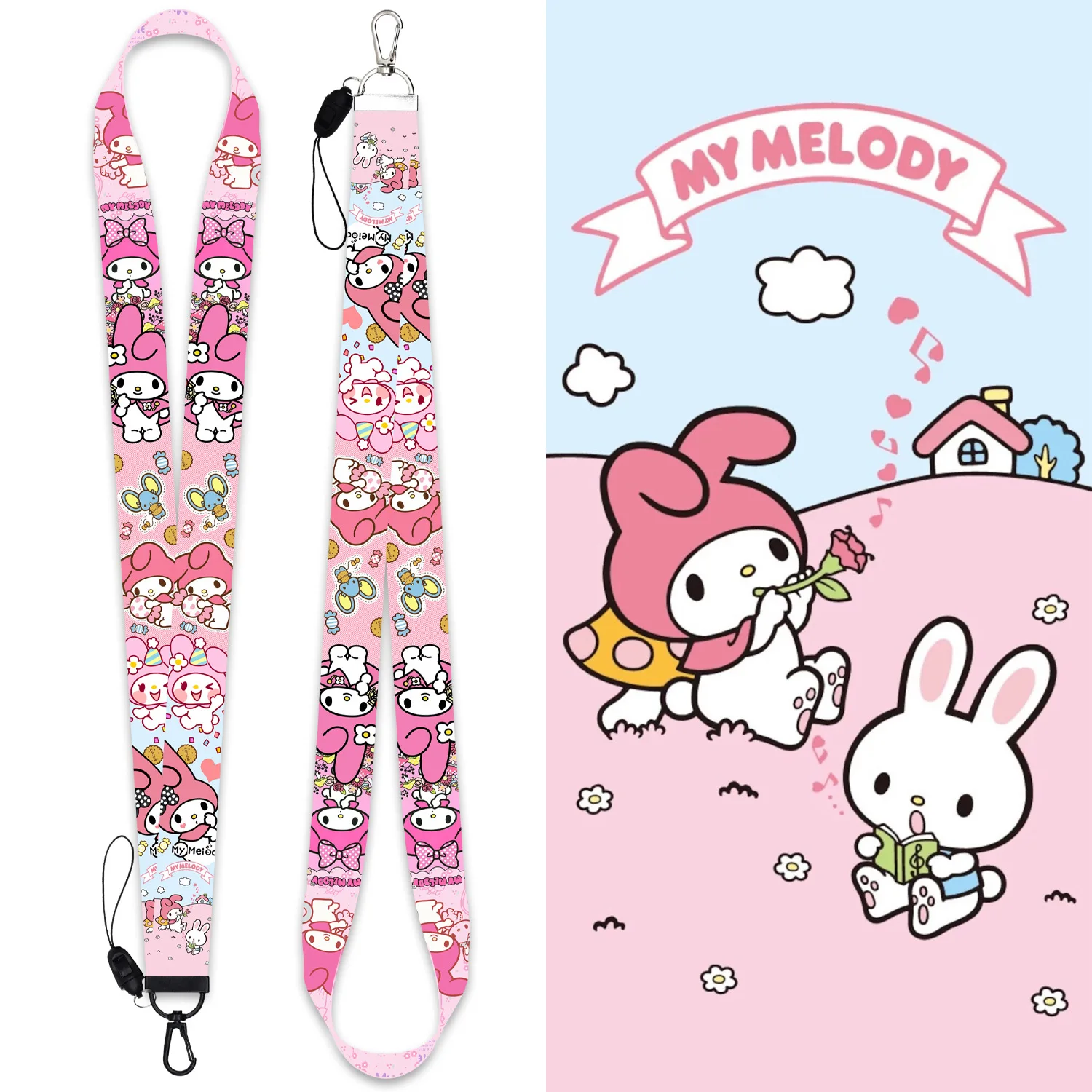 Kawaii Mymelody Sanrio Cartoon Machine Lanyard Ribbon Pendant Cute Keychain Long Lanyard Detachable Card Holder