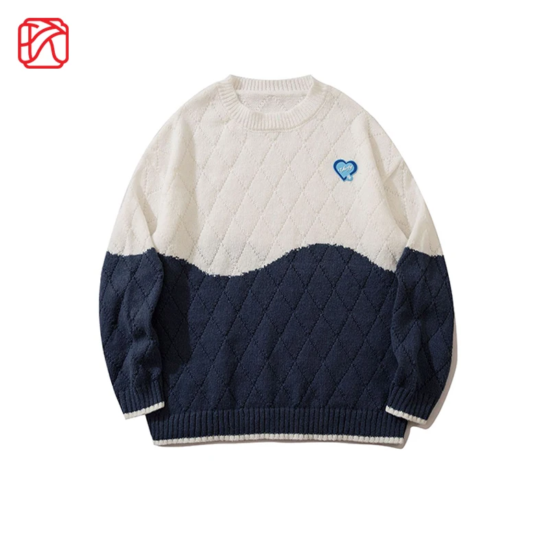 

Color Matching Loose O Neck Sweater Men's Autumn Winter New Korean Long-sleeve Sweaters Men Casual Pullover Knitted Sweater Top