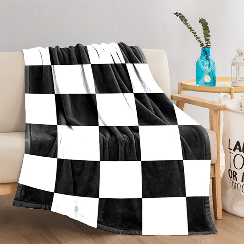 

Black and White Check Stripes Sofa Blanket Throw Blankets Bedspread on the Bed Plaid Decorative Fluffy Soft Boho Cover Throws