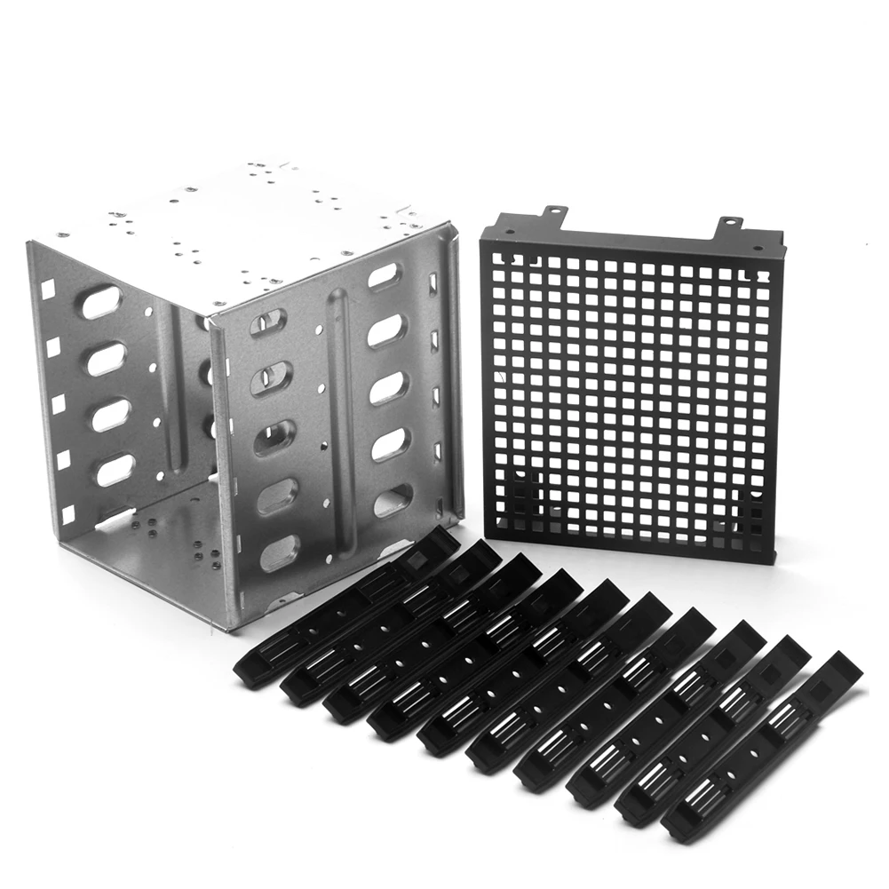 

Storage Expansion Hard Drive Cage DIY Hard Drive Disk Cage Rack 5.25 inch to 5x 3.5inch Bracket with 12cm Fan