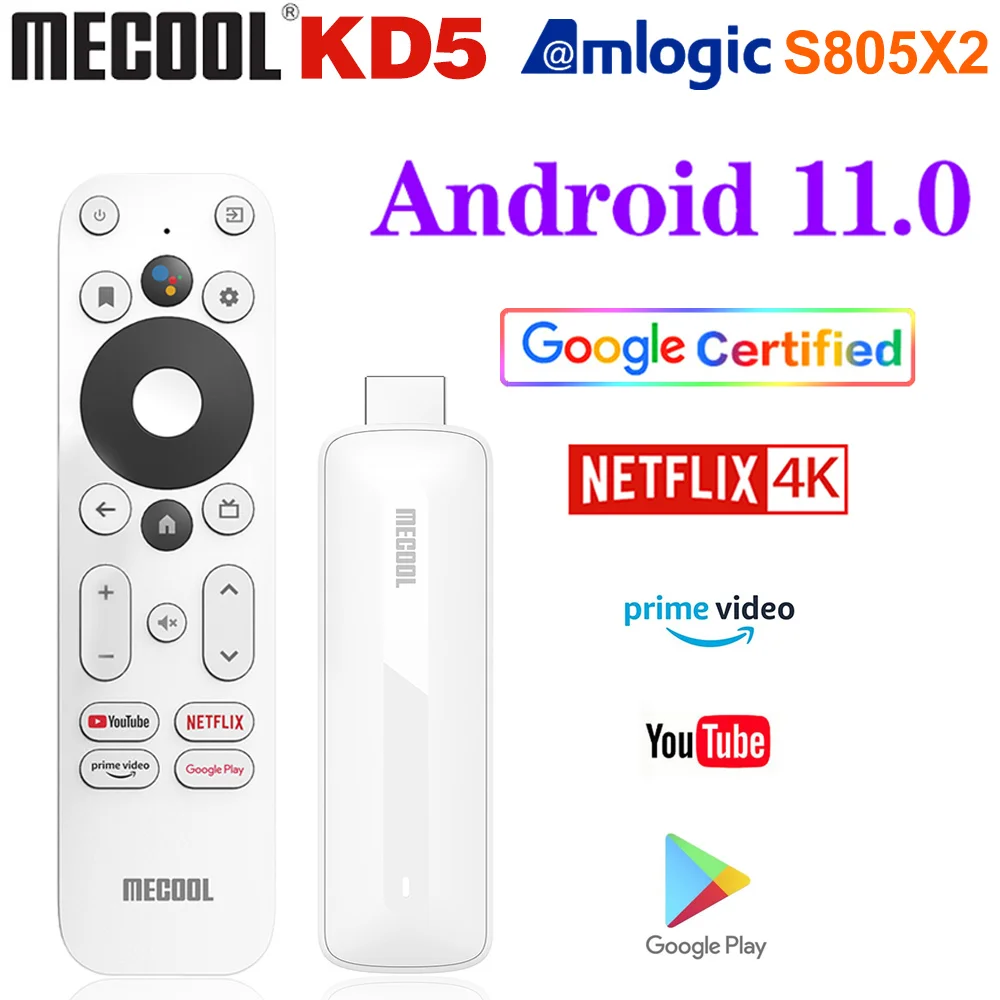 2022 Global Mecool KD5 TV Stick TV Box Android 11 ATV Google Certified Amlogic S805X2 1GB 8GB DDR4 Dual Wifi BT AV1 TV Dongle