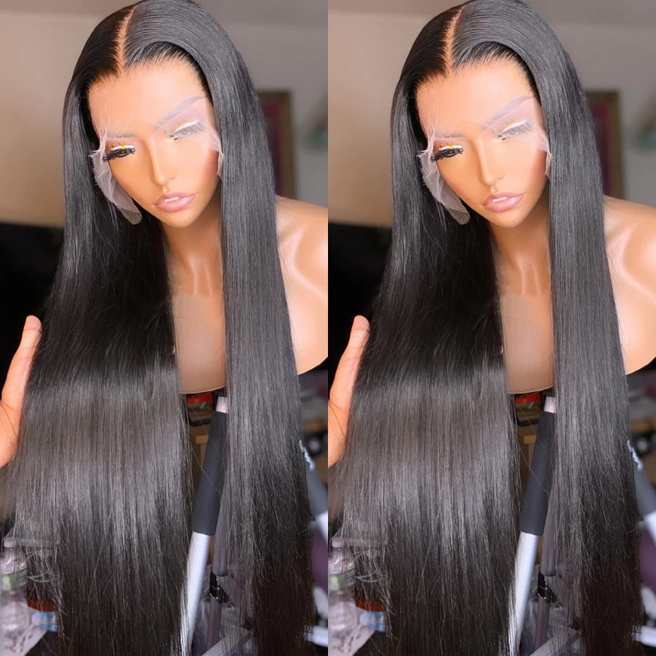 Transparent Lace Front Human Hair Wigs Brazilian Straight Lace Frontal Wig For Black Women PrePlucked 4x4 Lace Closure Wig