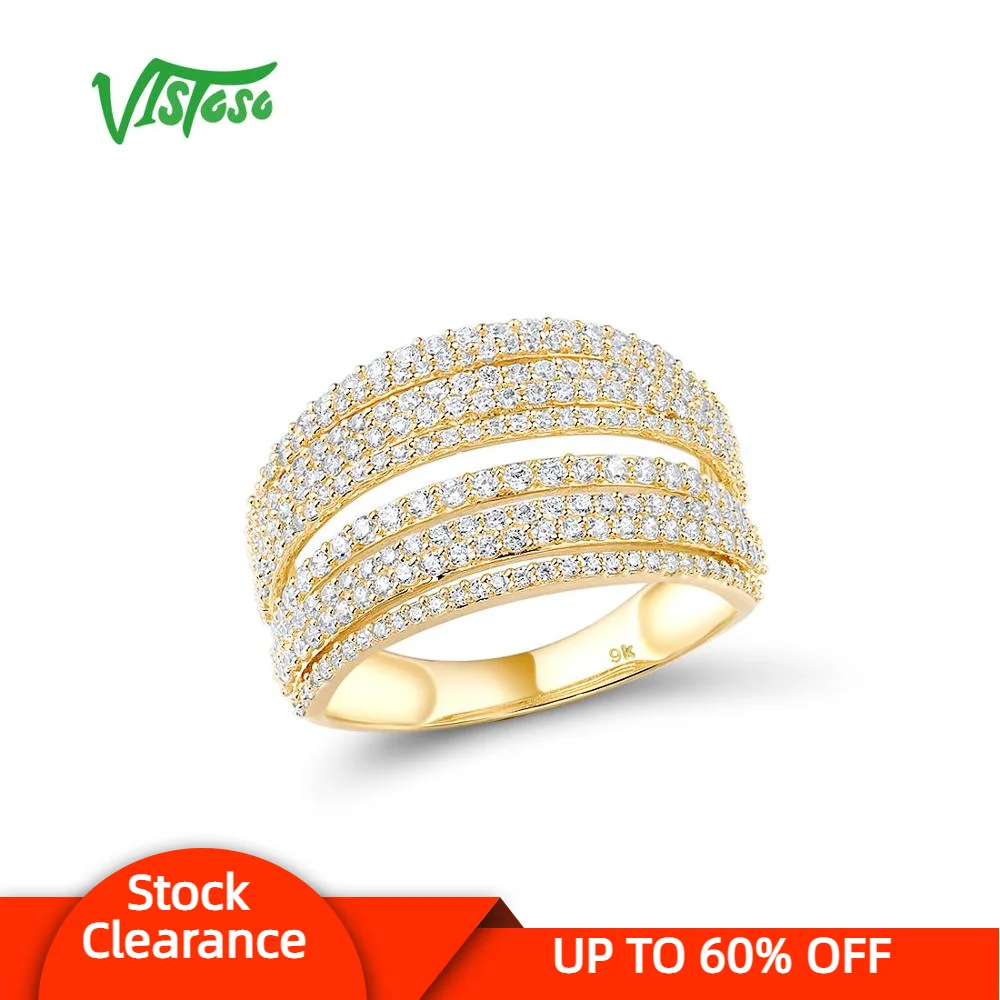 

VISTOSO Gold Rings For Women Genuine 9K 375 Yellow Gold Ring Sparkling White CZ Promise Band Rings Anniversary Fine Jewelry