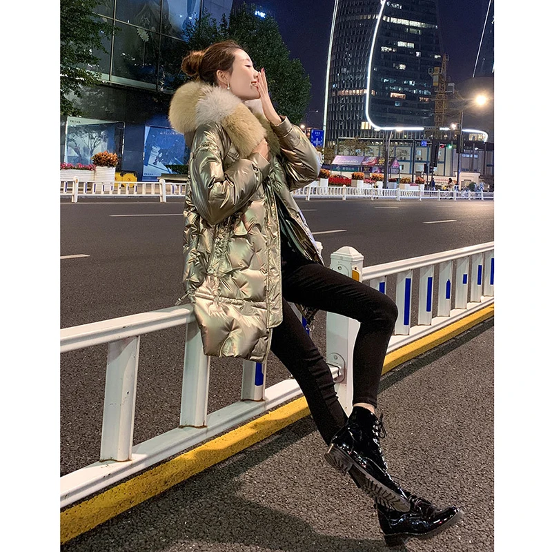 2022 Winter New Bright Parkas Women Full Sleeve Overd Hooded Coats Women Korean Solid Thicken Warm Jacket Female korean