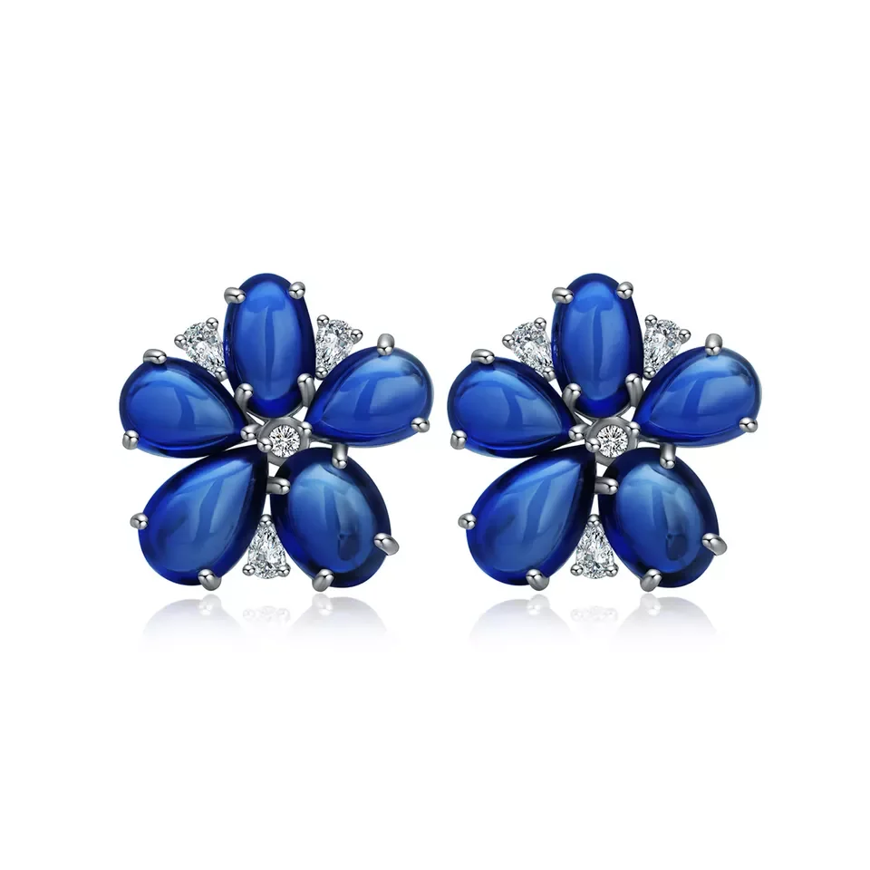 

Flower Design Blue Corundum Sterling Silver 925 Stud Earrings for Women in Wholesale Price