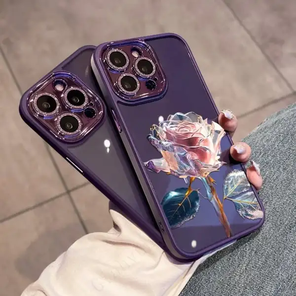 

Fairy Rose Phone Case for iPhone 14 13 12 Pro Max Plus Color Paintings Phone Cover With Full Glitter Lens Film Protection