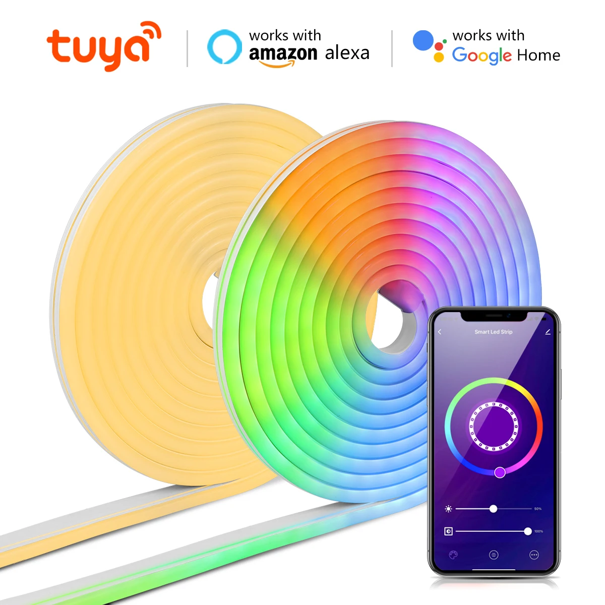 

Tuya Smart Life WiFi LED Neon Light Strip 12V LED Strip RGB Neon Sign Tape Decoration Alexa Google Home Warm White With Clips