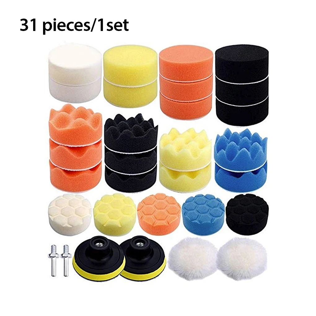 

Pack of 31 Car Beauty Polishing Pads 3 Inch Auto Waxing Brightening Buffing Discs Cleaning Buffer Polish M10/M14 Reusable