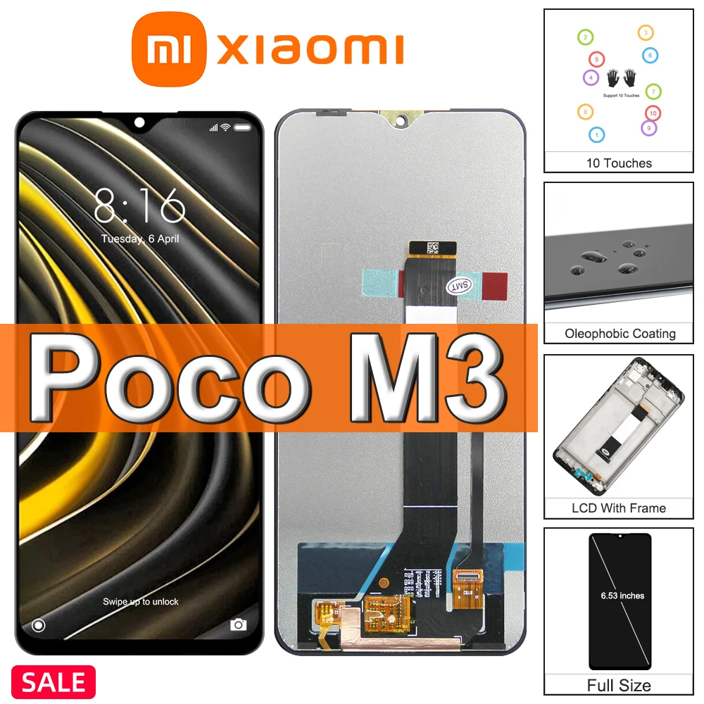 6 53 &quotоригинальный экран для Xiaomi Poco M3 ЖК-дисплей сенсорная панель с рамкой