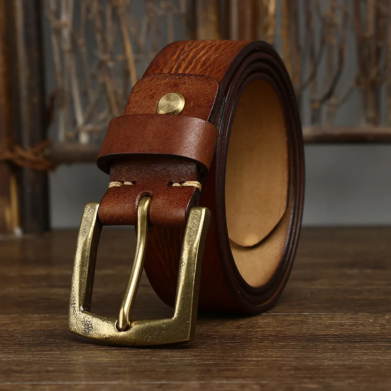 3.8CM Thick Cowhide Copper Buckle Genuine Leather Casual Jeans Belt Men High Quality Retro Luxury Male Strap Cintos Waistband