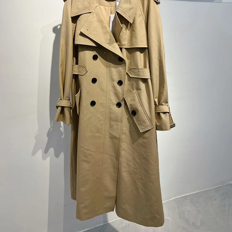 

23 Autumn New Khaki Double Breasted Long Trench Coat Fashion Casual Lapel Windbreaker Runway Women High Quality Vintage Overcoat