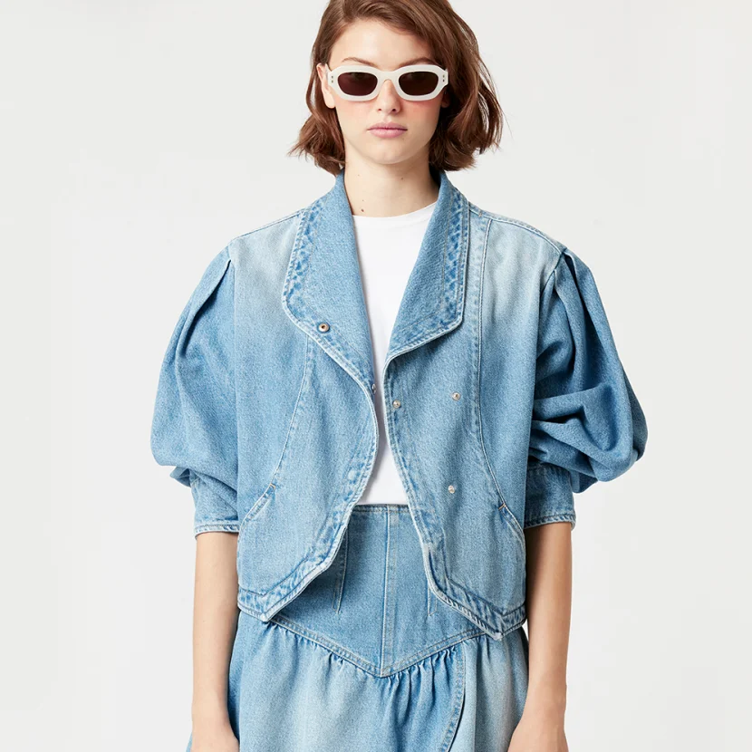 

2022 spring and summer new women's fashion snap-button lapel long-sleeved loose jacket top women's short blue denim jacket