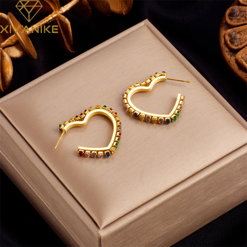 

XIYANIKE 316L Stainless Steel Earrings for Women LOVE Heart Gold Color INS Fashion Charming Personality Birthday Jewelry Gifts