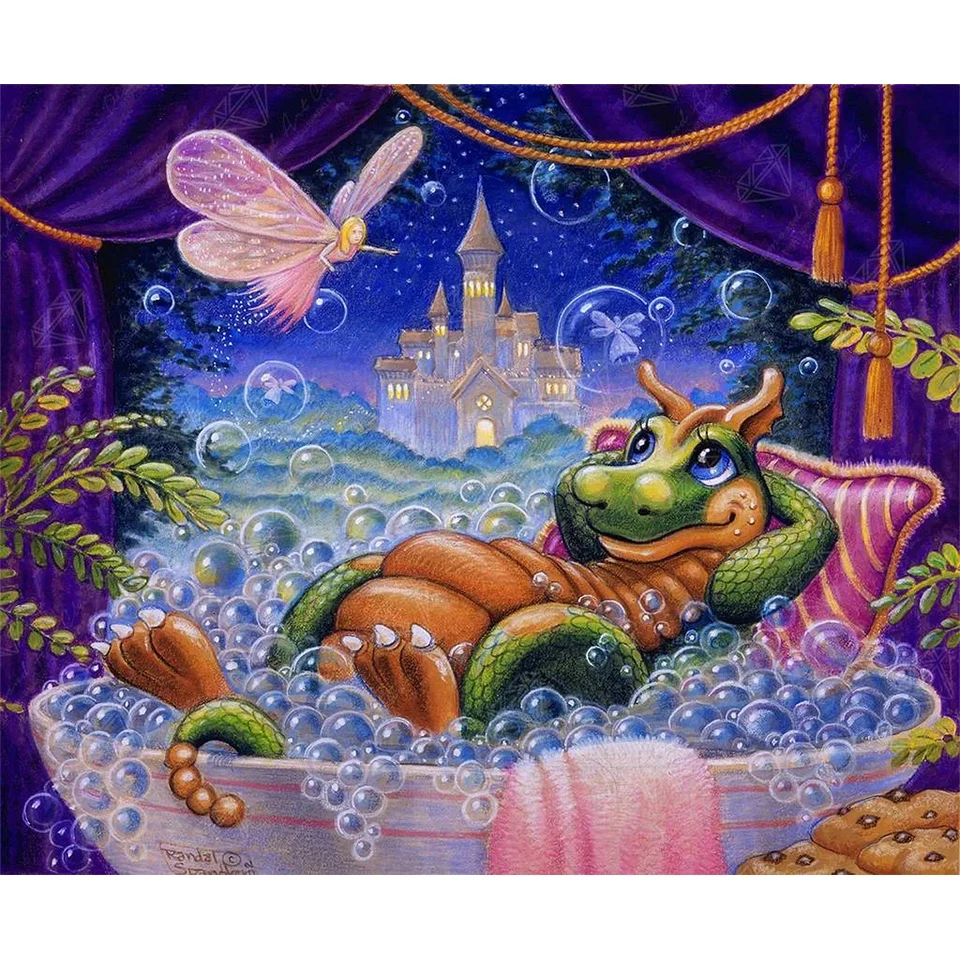 

Bathing Dragon Diy 5D Full drill Diamond Painting fantasy butterfly castle art diamond Embroidery Mosaic kids room Decor B190