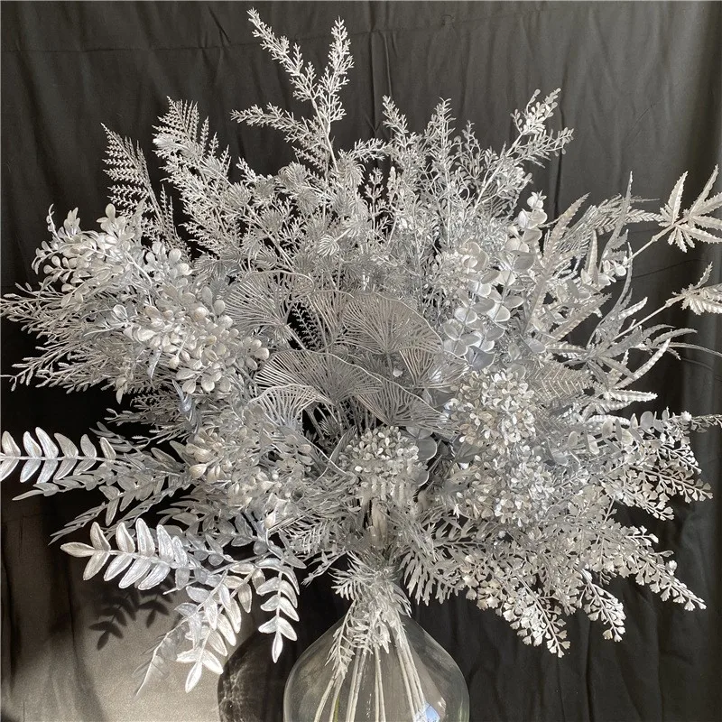 

Wedding decoration Artificial Flower Arrangement Material Silver Series Eucalyptus Leaf Pampas Grass Plant Home Accessories
