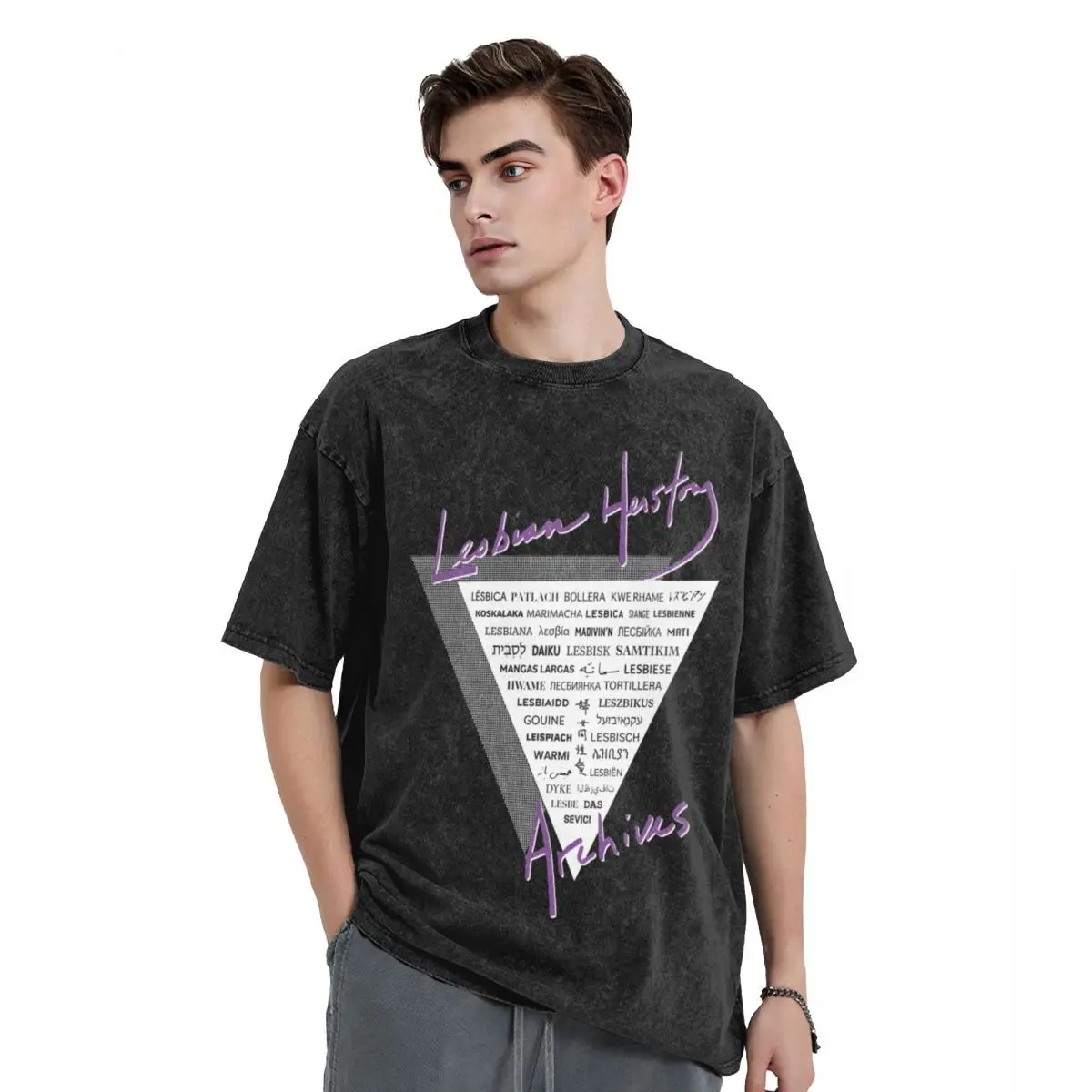 LHA triangle: the word лесбиянок на 40 языках! Мужские футболки с рисунком заказ