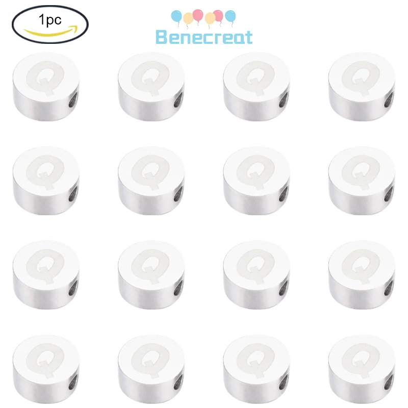 

1PC 304 Stainless Steel Beads Flat Round with Letter Letter.Q 10x4.5mm Hole: 2mm for Jewelry Making DIY Bracelets Necklace Craft