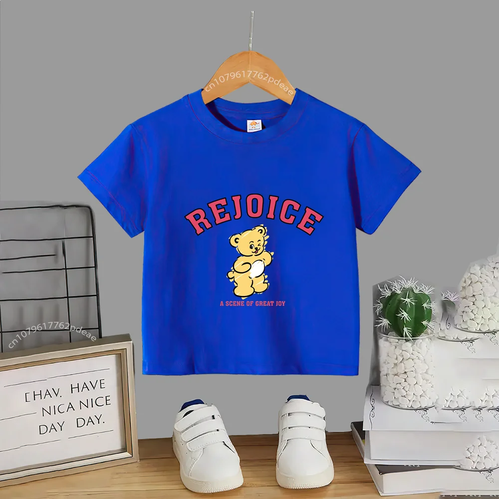 Летняя Хлопковая Футболка Унисекс Для Детей С Принтом Медведя Повседневная