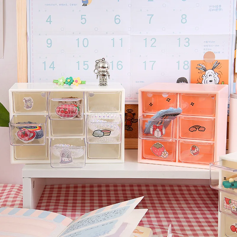 

Органайзер для хранения с 9 ящиками, настольный органайзер с 9 градиентными прозрачными ящиками в мини-шкафах, пластиковая шкатулка для ювел...