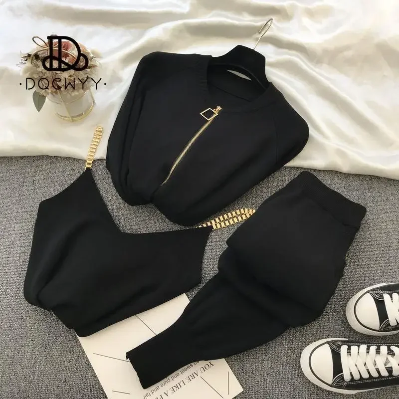 Новые комплекты в тон брюк 2024 осенний сладкий продукт жилет на молнии вязаная