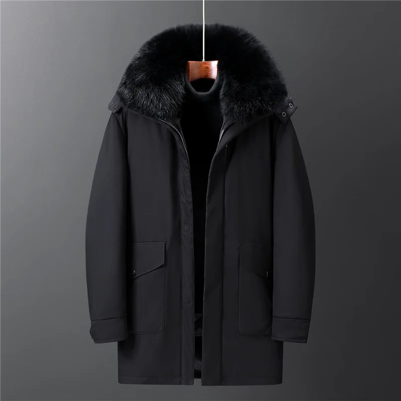 

2023 New Liner Detachable Winter Real Fur Collar White Duck Down Jackets Men Collar Detachable Loose Down Coat Men Parkas Hooded