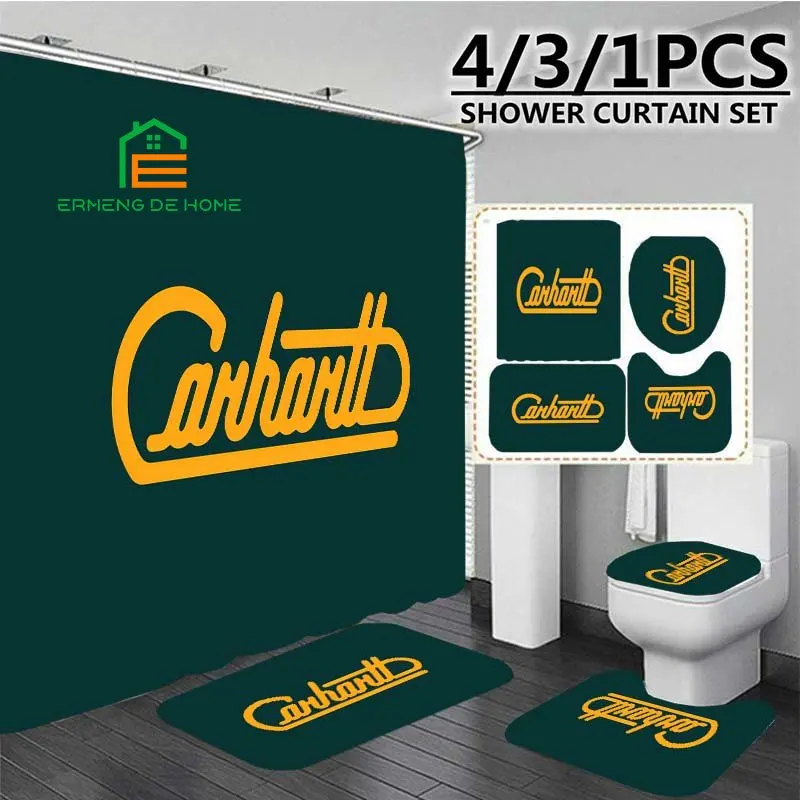 

Carhartt Print 3D Shower Curtain Waterproof Polyester Bathroom Curtain Anti-slip Bath Mat Set Toilet Rug Home Decor