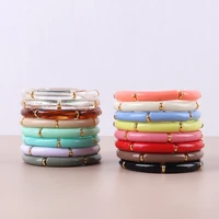 2pcs trendy colorful acrylic bamboo bracelets for women jelly color stretch resin beads cuff charm bracelets bangles jewelry