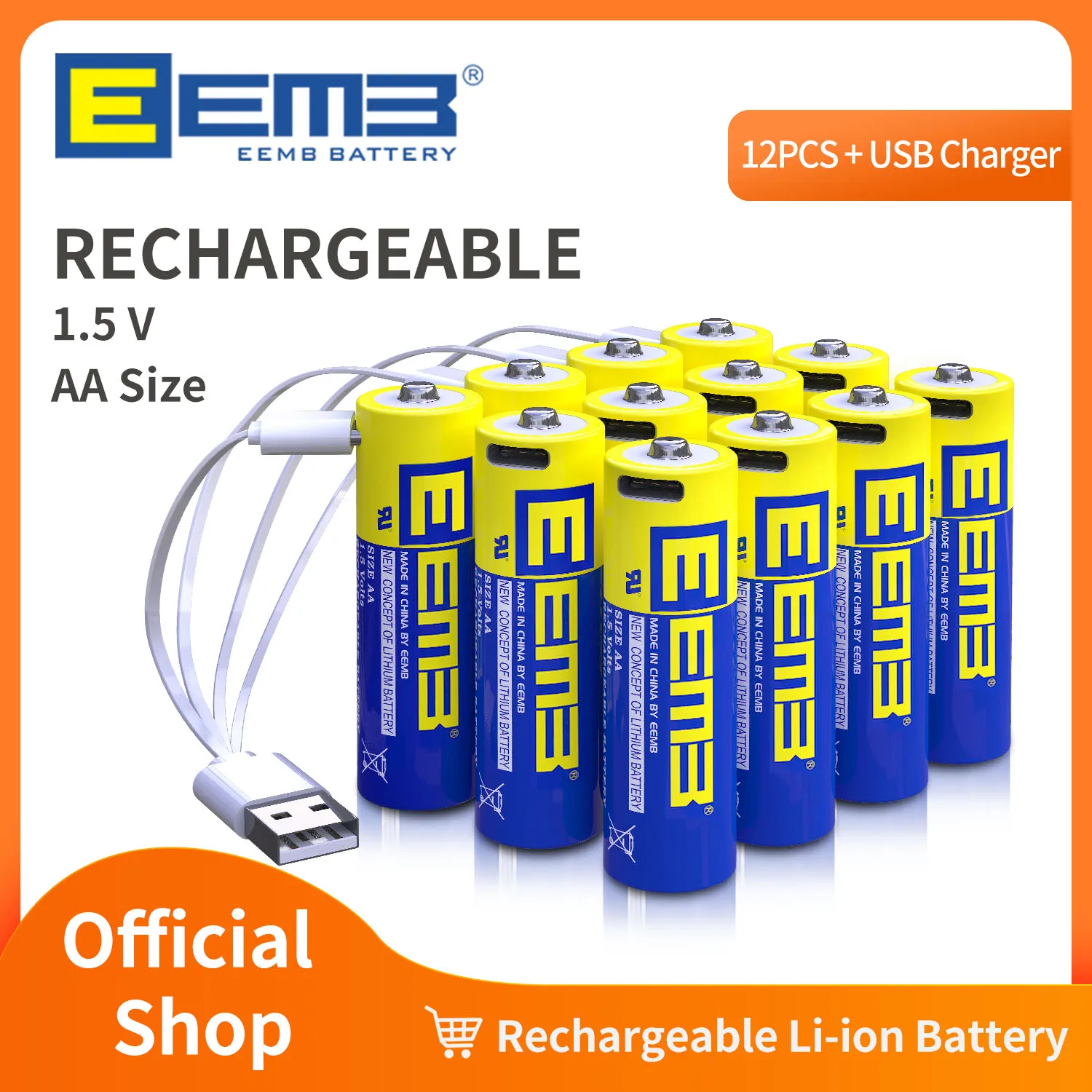 Аккумуляторы EEMB литиевые AA, 1,5 в, МВт/ч, USB Type-C