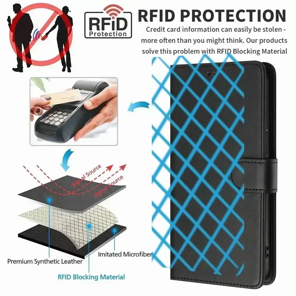 Фото Флип-чехол с RFID-блокировкой для Xiaomi Redmi Note 13R 13 12S 12 11R 11S 11 10S 9 9S 8 7 Pro 9T №4