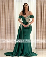 elegant green satin evening dresses 2022 mermaid off the shoulder sexy beaded women formal party prom dress
