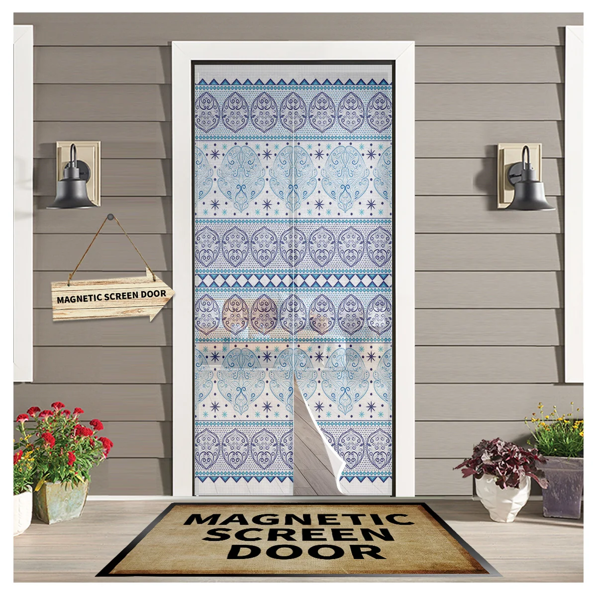 

Retro Pattern Geometric Texture Magnetic Net Door Screen Mesh Automatic Closing Anti Mosquito Insect Door Curtain