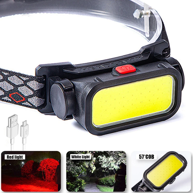

Портативный мощный светодиодный налобный фонарь с COB-матрицей, водонепроницаемый Головной фонарь с USB-зарядкой, уличный фонарь для кемпинга, рыбалки