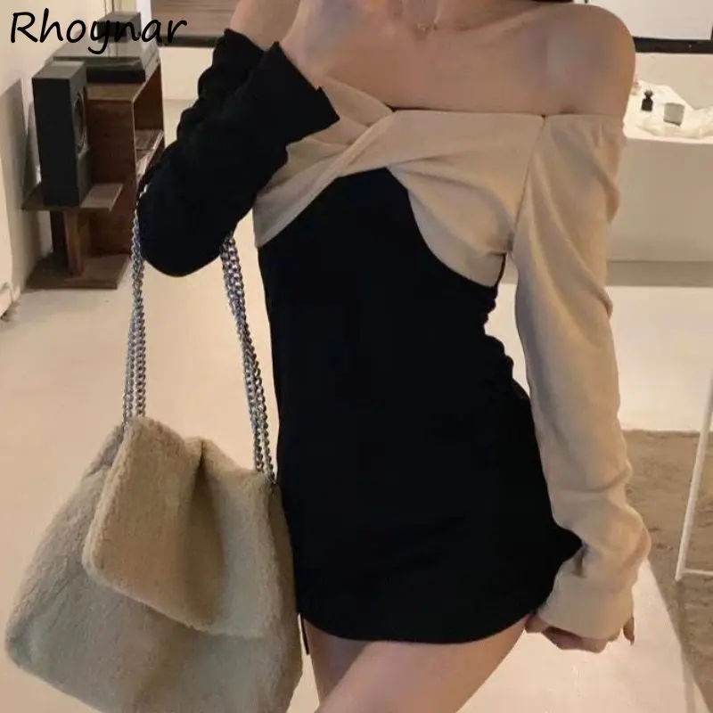 

Mini Dresses Women Vintage Off Shoulder Hotsweet Sexy High Waisted Vintage Temper Elegant Streetwear Korean Fashion Fashion Chic