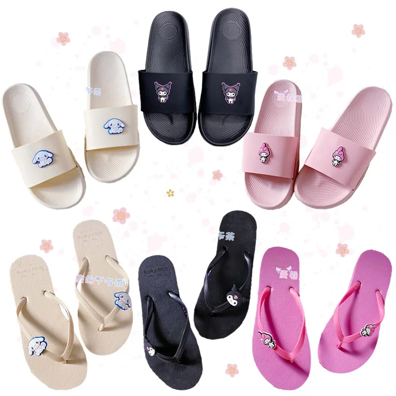 

Шлепанцы Kawaii Dolls женские летние сандалии Sanrioed My Melody Kuromi Cinnamoroll Purin Dog Мультяшные Нескользящие тапочки для ванной комнаты