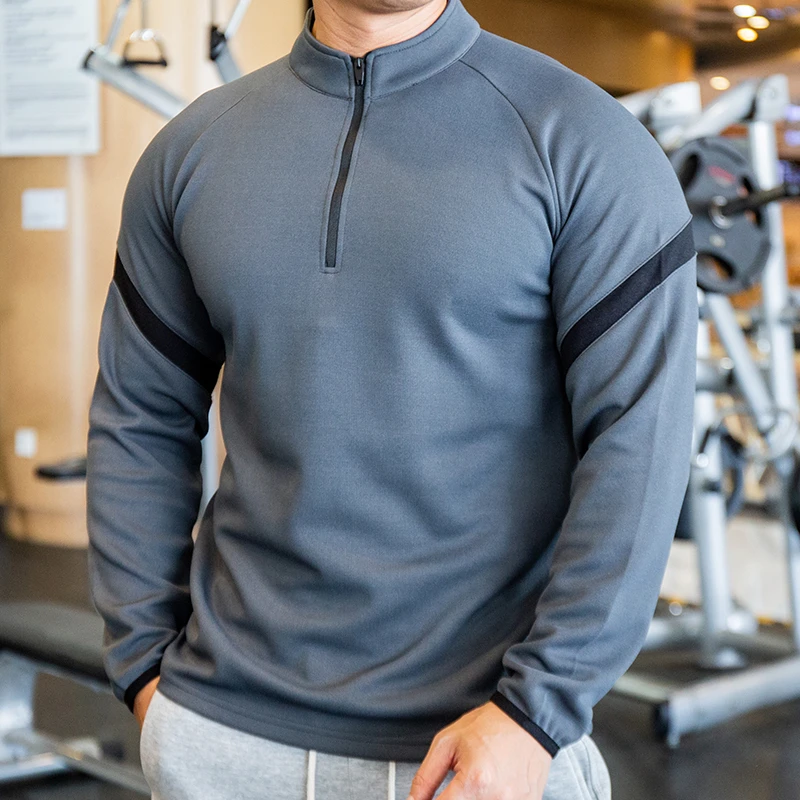 Men's Autumn Winter Casual Sports Gym Long Sleeve Tops With Zipper Male Stand Collar Pullover Oversized Outdoor Thick Sweatshirt