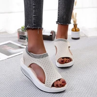 trendy summer women sandals mesh breathable platform shoes hollow out peep toe wedges shoes for women size 43 sandalias mujer