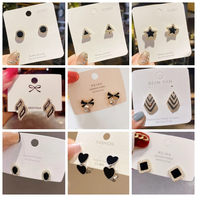 

Black Stud Earrings for Women Enamel Letter Earrings Shiny Crystal Stars Triangle Earrings Fashion Jewelry Party Gift