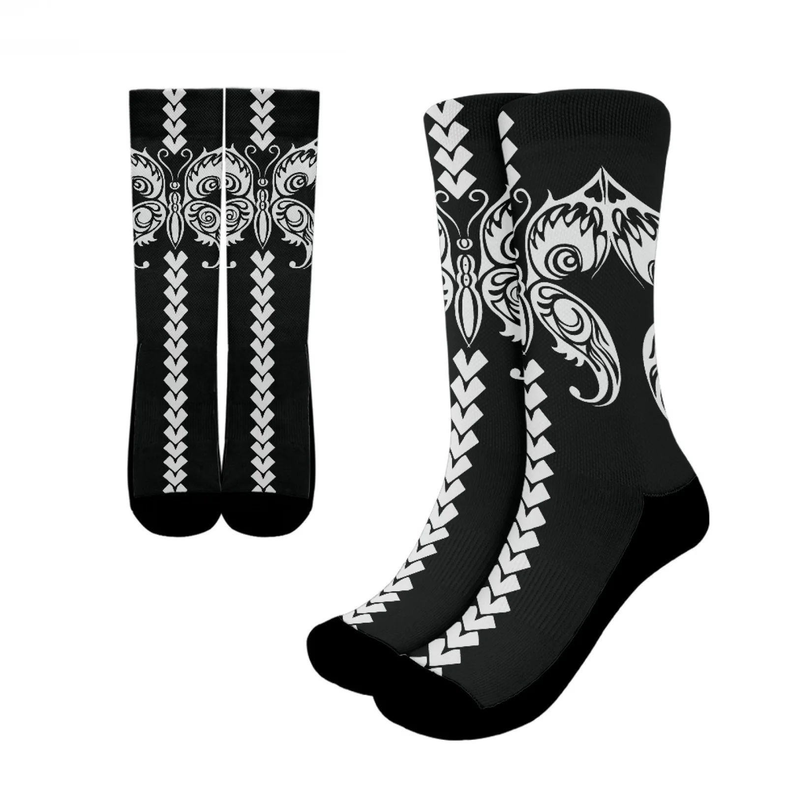 

Polynesian Tribal Pohnpei Totem Tattoo Prints New Men Women Casual Butterfly Crew Socks Wicking Sweat Breathable Sports Socks