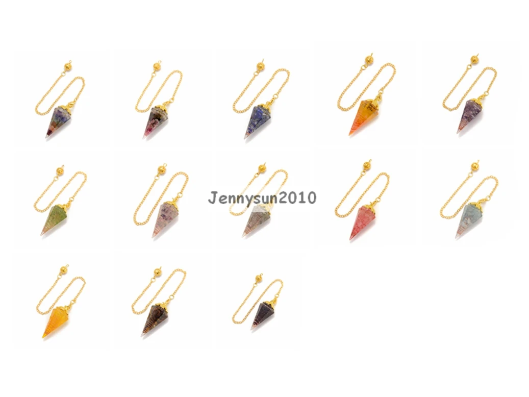 

Natural Gems Stones Chip Pointed Tree Pendulum Reiki Chakra Pendant Gold Plated 2Pcs/Pack