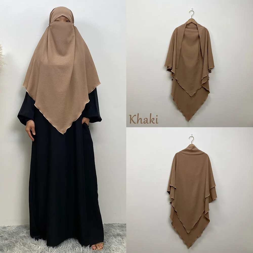 Ramadan Eid Niqab With Face Cover Veil Large Size Muslim Chiffon Hijab For Woman Long Khimar Hijab Dress Islamic Headscarf Burka